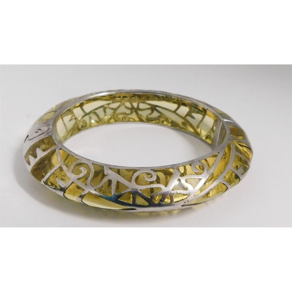 Cristina‎ Sabatini Yellow Lucite Silver Tone Metal Hinged Bracelet